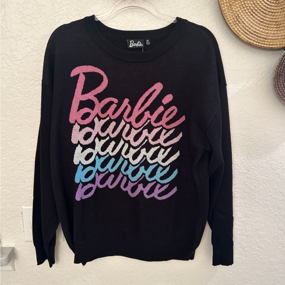 Barbie Women's Black Sweatshirt with Gradient Logo